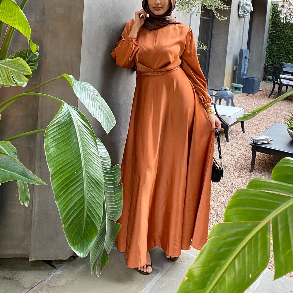 Elegant Orange Maxi satin Dress